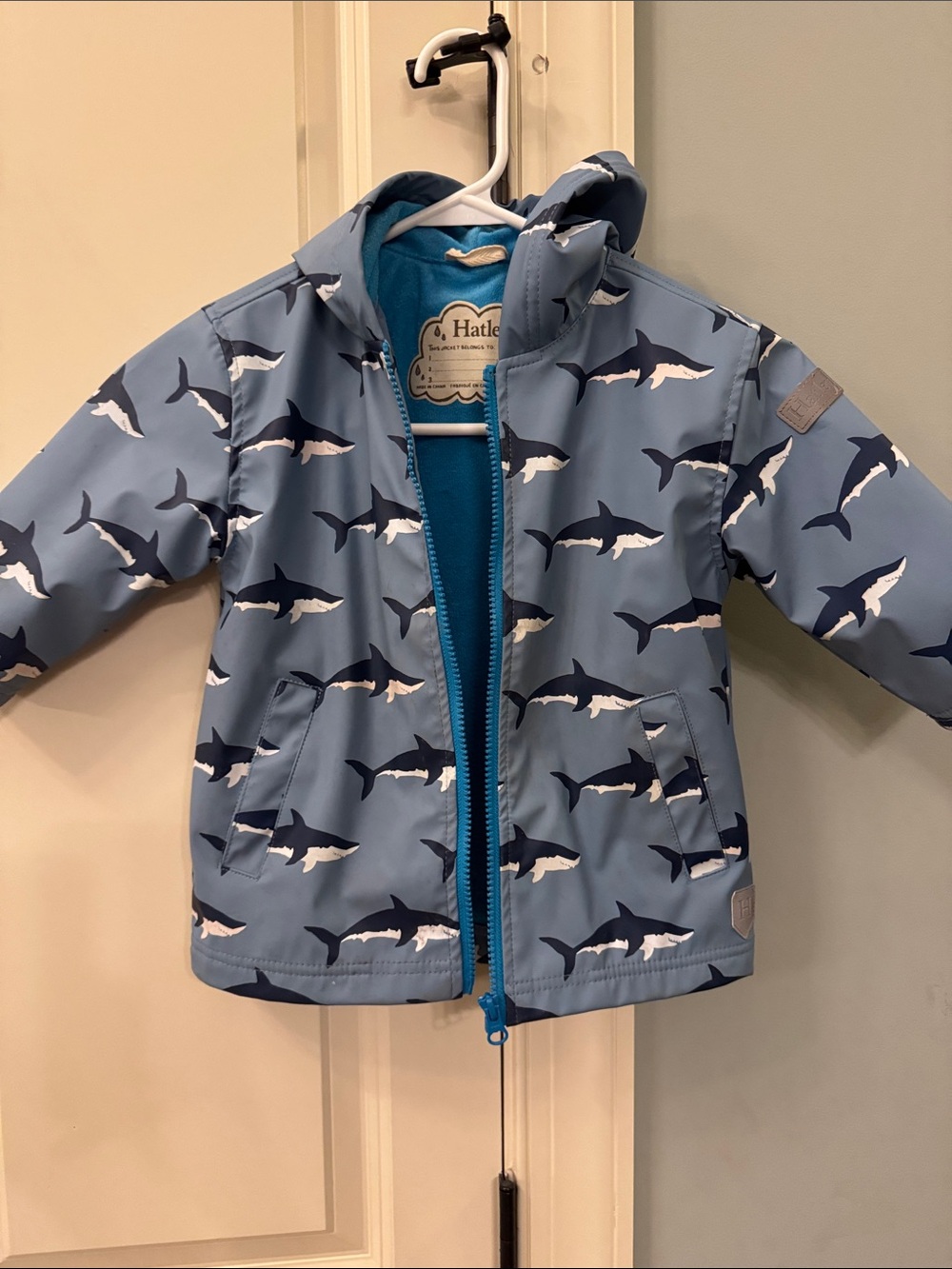 Hatley Light Blue Shark Print Hooded Raincoat for Kids